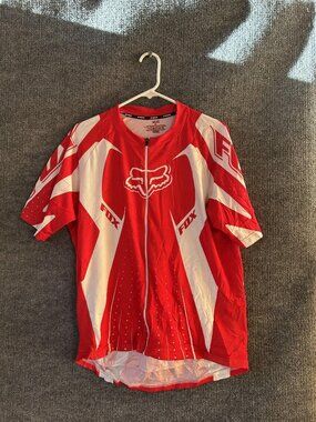 Fox Racing Cycling Jersey Mens XL Red Full Zip Short Sleeve Pockets Logo Bike